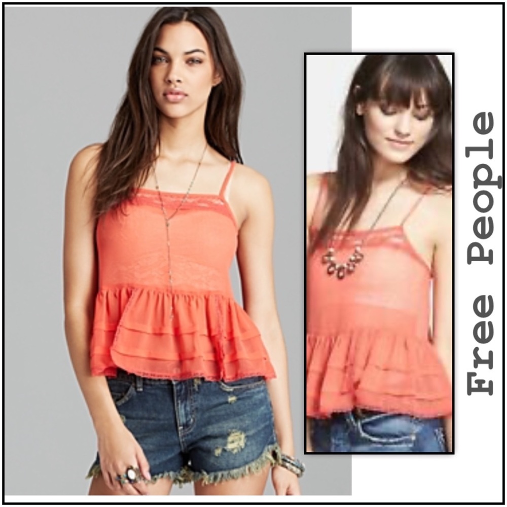 Intimately FREE PEOPLE NWT Red Sheer Tiered Ruffle Camisole Tank Top Size L